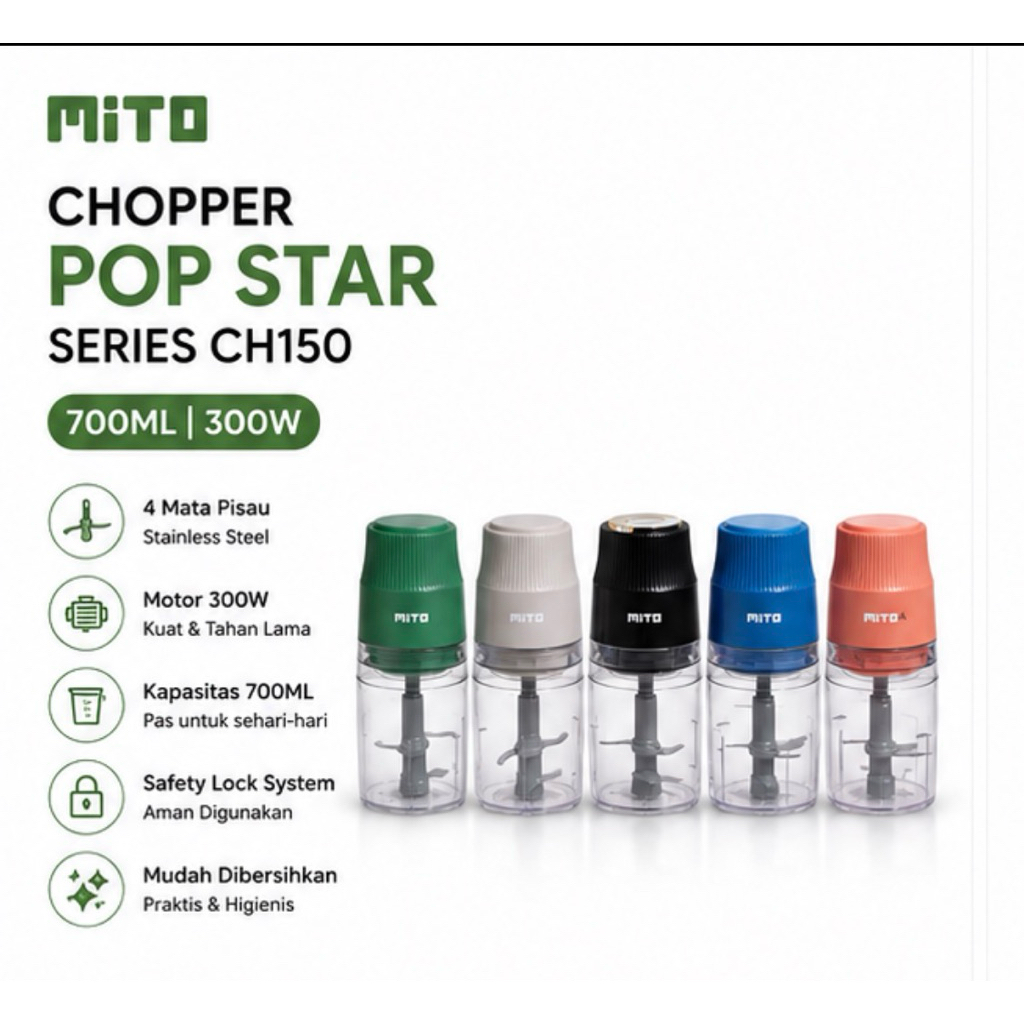 MITOCHIBA CH150 Chopper Mini 700ml Penggiling Bumbu Food Chopper 300W Metal Gear