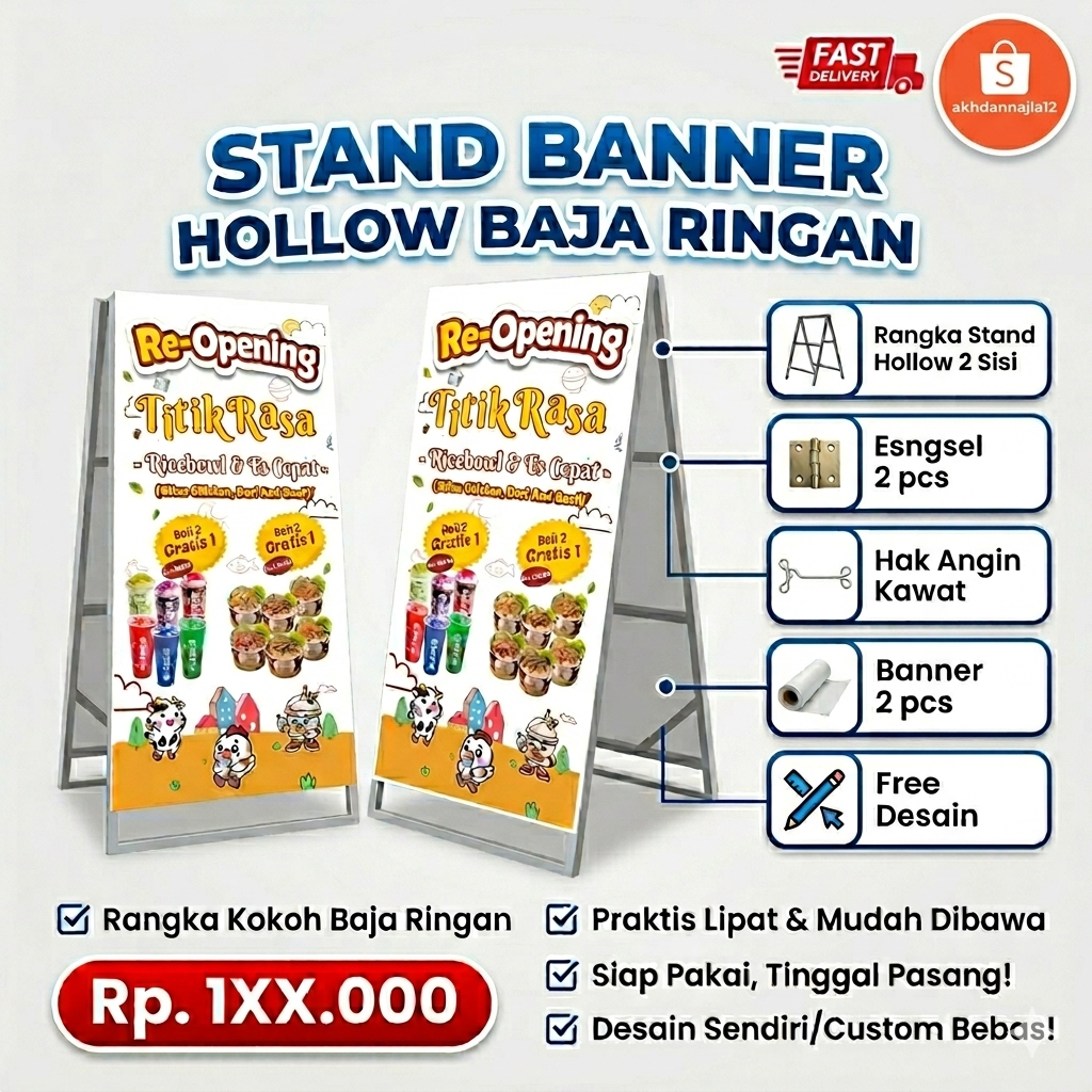 Standing Banner Hollow Baja Ringan Lengkap