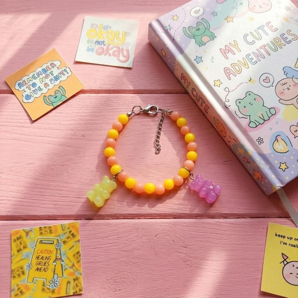 Gelang Manik-Manik Gummy Bear Lucu / Cute Gummy Bear Beaded Bracelet Aesthetic