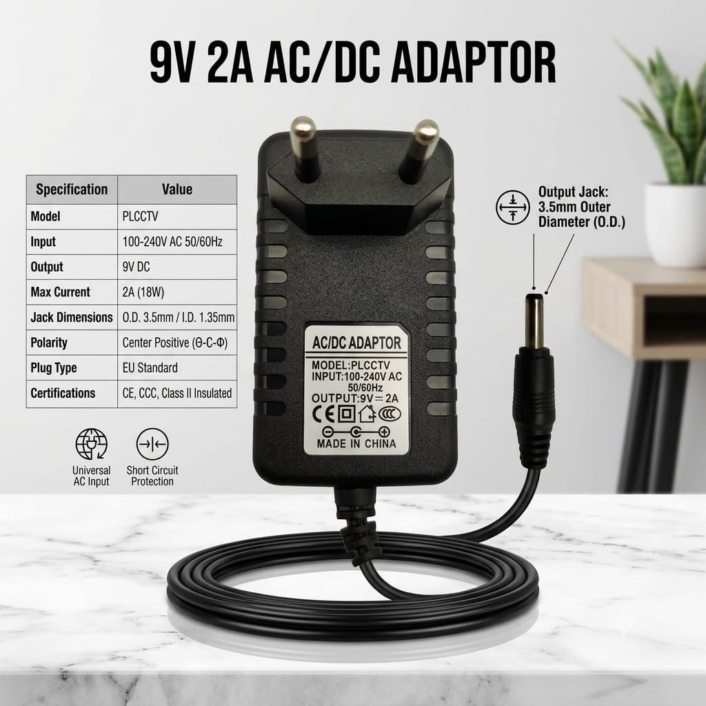 Adaptor 9V 2A Power Supply AC to DC Adapter 9Volt 2Amper 35135