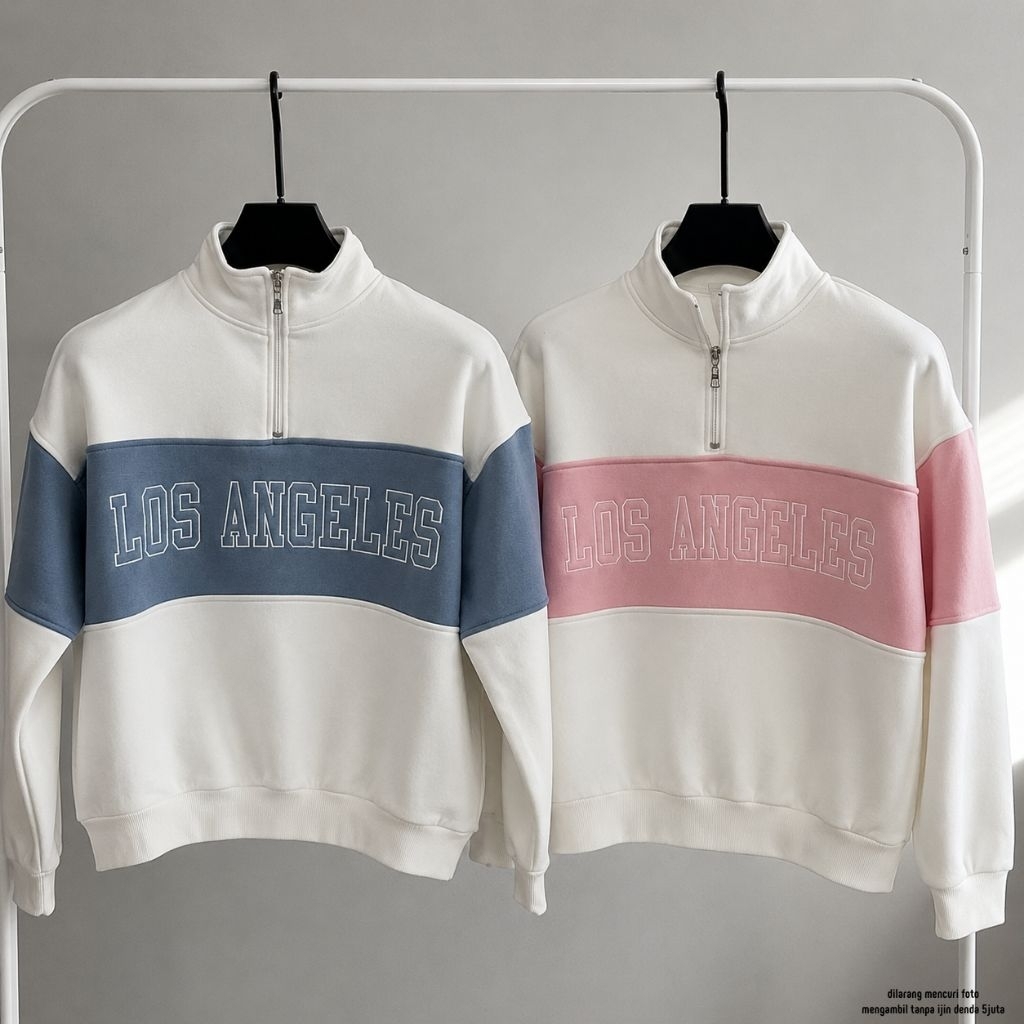 Jaketin Aja ( S - XXXXXXL 6XL ) Half Zip Up Tracktop Varsity CROP TOP LOS ANGELES Big Size Jumbo KPO