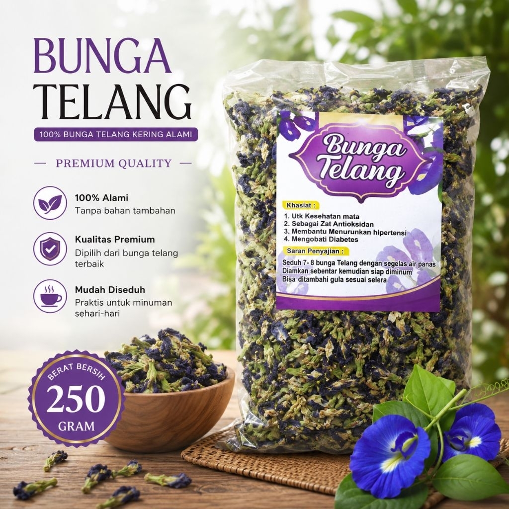 Bunga telang kering - teh bunga telang - bunga telang ecer