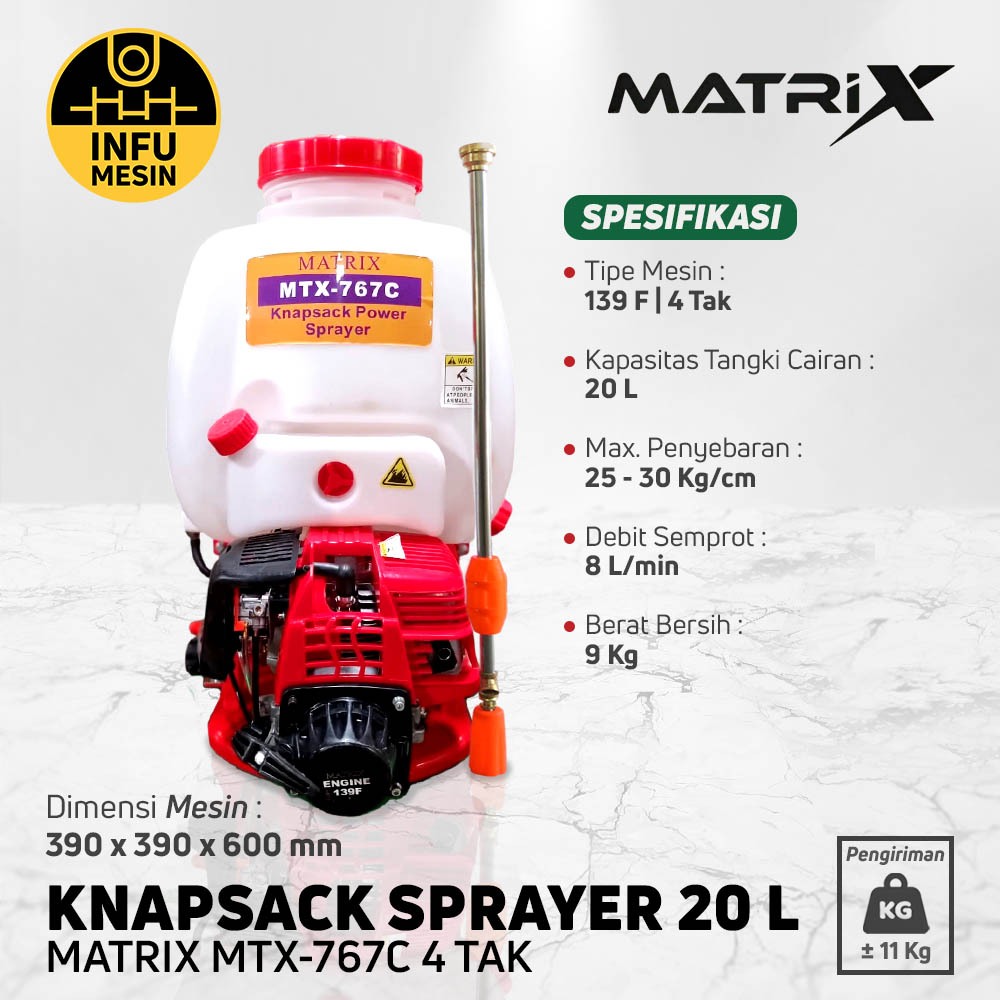 Matrix MTX767C Knapsack Sprayer 20L Mesin 4 Tak