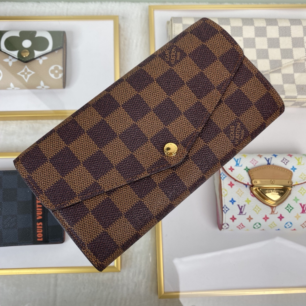 LV Sarah Dompet Panjang Wanita – Kulit Sapi Motif Damier, Kombinasi Warna Cokelat & Ballet Pink, 16 