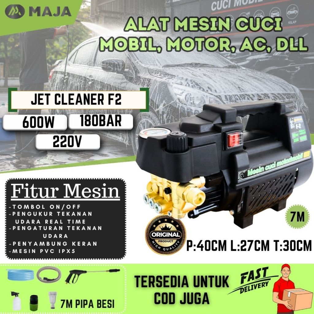 Jet Cleaner MAJA F2 Premium Deluxe High Pressure Washer 180Bar 600W – Mesin Cuci Motor Mobil Semprot