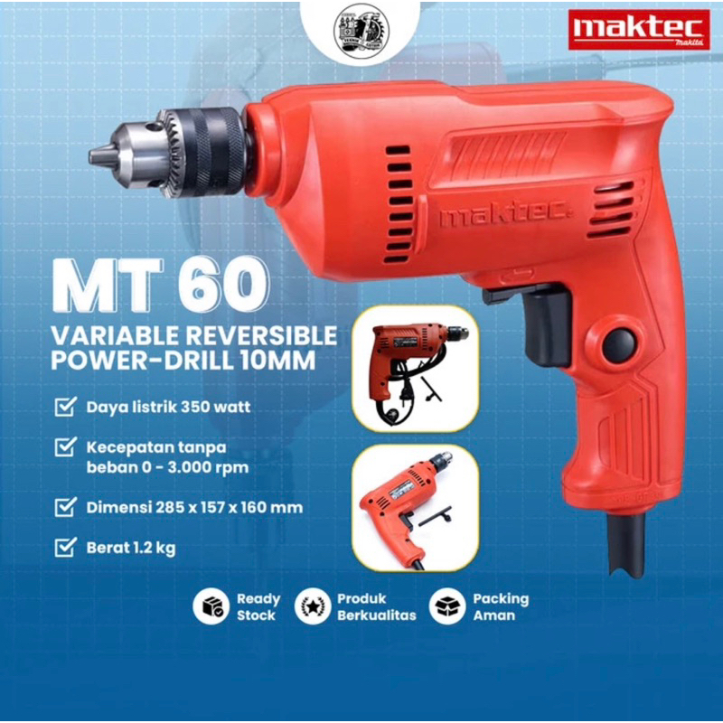 MAKTEC Mesin Bor Tangan MT 60 - Bor Listrik Maktec MT60 10mm Original