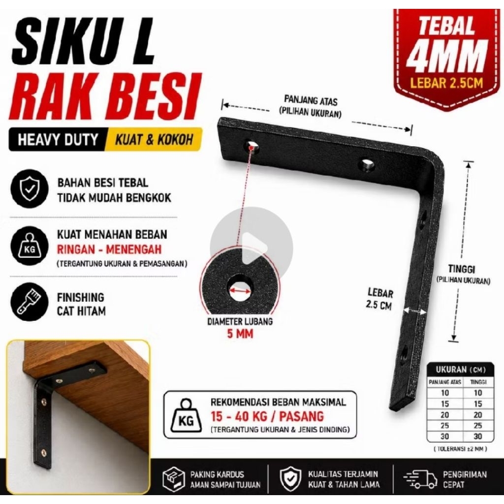 Rak Dinding L Besi Siku SerbagunaMaterial Plat Strip Tebal 4mm