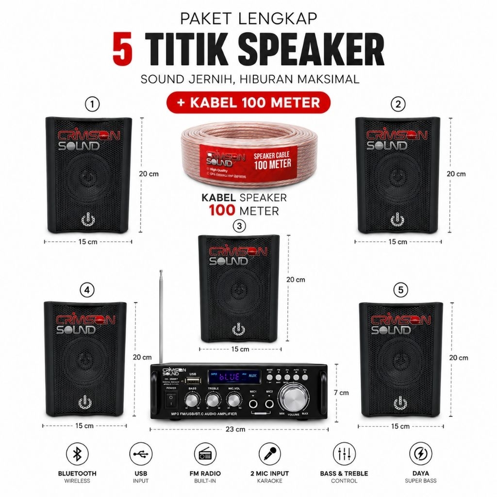 Sale... Paket Sound Cafe Gantung 5 Titik Amplifier Bluetooth Usb..