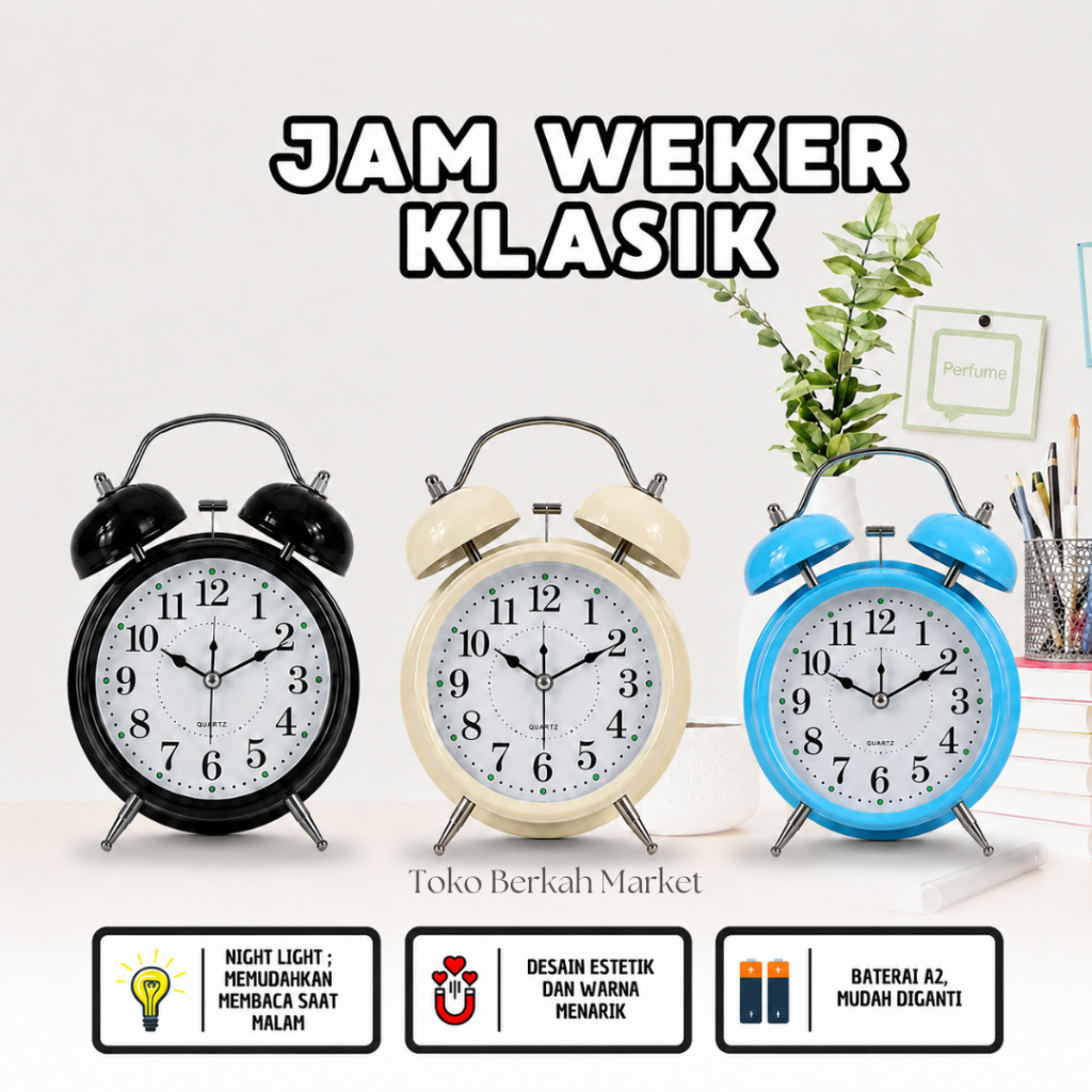 Jam Meja Weker  Alarm Klasik/Jam Weker Jam Beker Alaram Murah