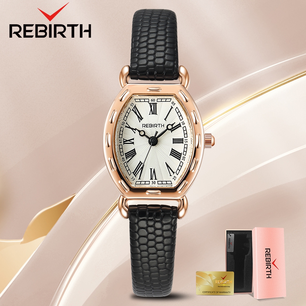 REBIRTH Jam Tangan Wanita 2043 Retro Tali Kulit Quartz Jam Tangan Cewek Kecil