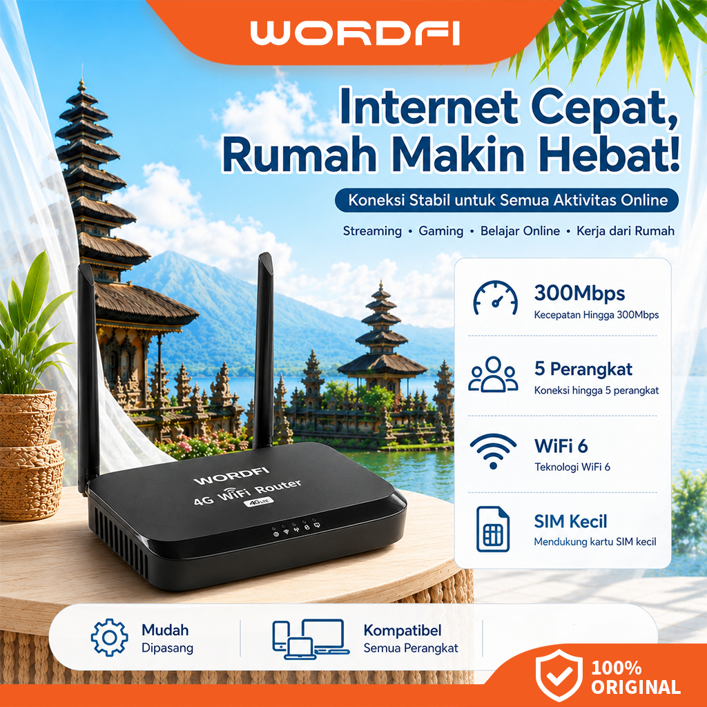 WORDFI Modem Router 4G LTE 300Mbps Support Semua Operator SIM Card WiFi Cepat Koneksi multi-perangka