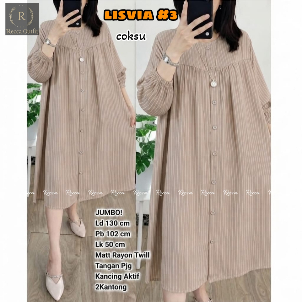 LISVIA TUNIK RAYON SUPER JUMBO SIZE XXXL MOTIF GARIS GARIS TERBARU BAJU ATASAN SALUR WANITA OVERSIZE