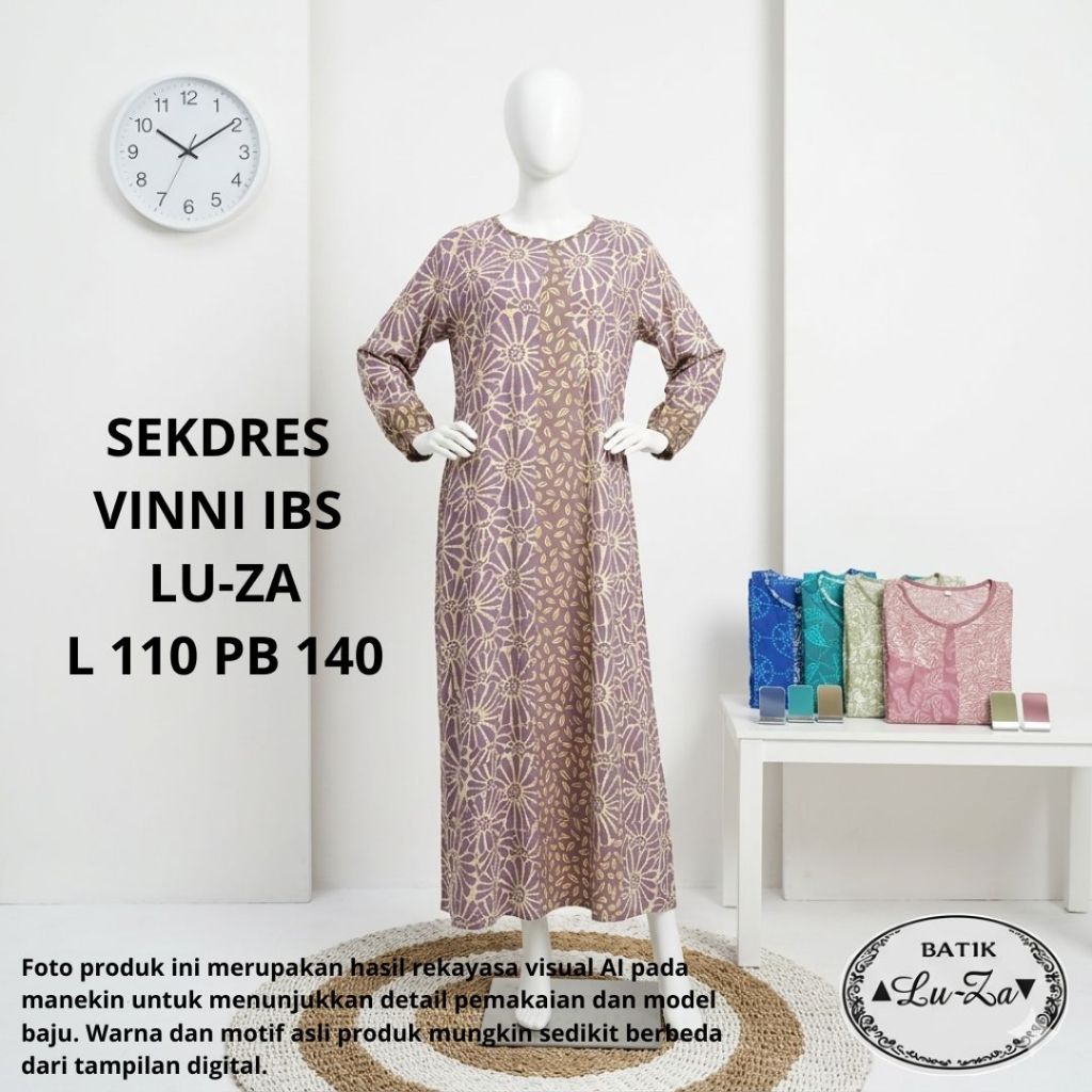 Daster Sekdres Vinni IBS Luza - Long Dress Batik Lengan Panjang Karet LD 110 PB 140