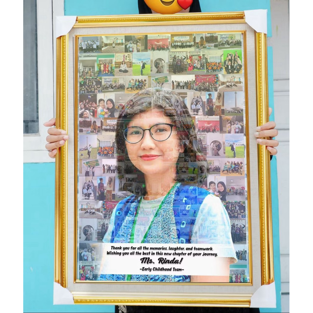 Cetak foto kanvas kolase mozaik frame motif ukir ukuran 115x170cm