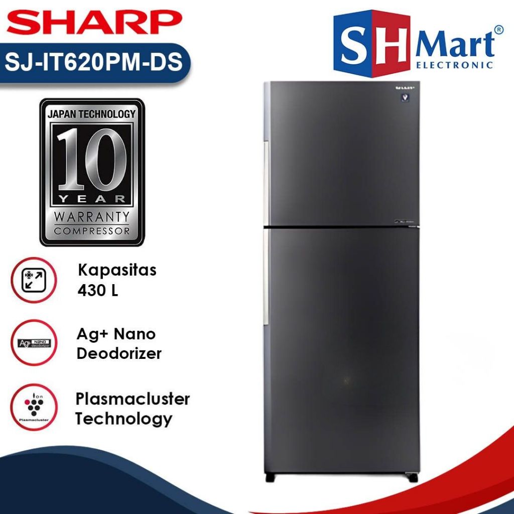 Sharp SJ-IT620PM-DS Kulkas 2 Pintu Inverter 461L Grand VETRO Dark Silver