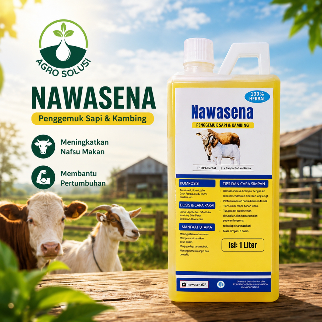 Nawasena penggemuk Sapi & Kambing Cepat – Nafsu Makan Naik, Bobot Cepat Bertambah, 100% Herbal