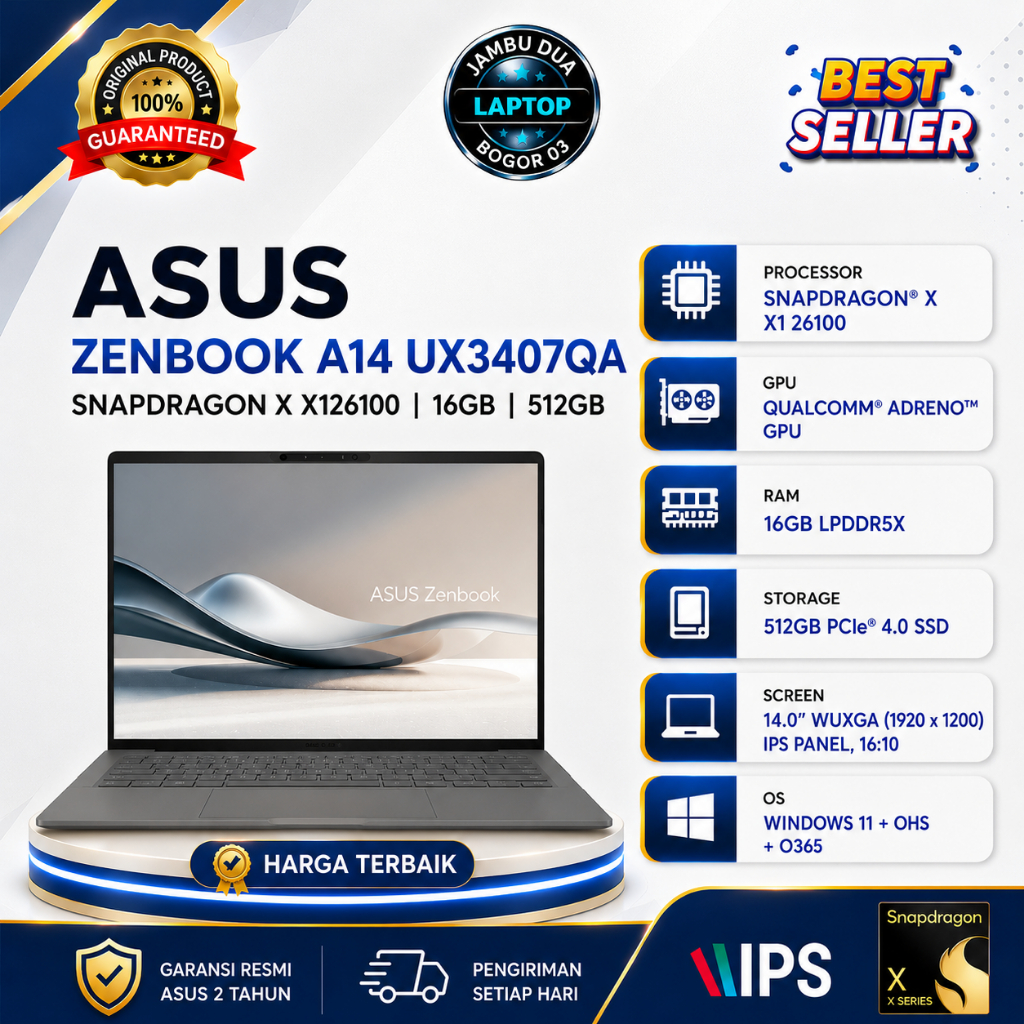 Laptop ASUS ZENBOOK A14 UX3407QA SNAPDRAGON X X126100 16GB 512GB