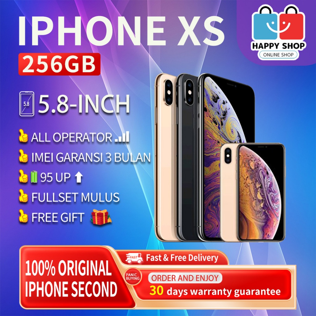 iPhone Xs 256GB Second/Bekas Original100% INTER 5.8"OLED-Ori Fullset Mulus Normal LikeNew Handphone