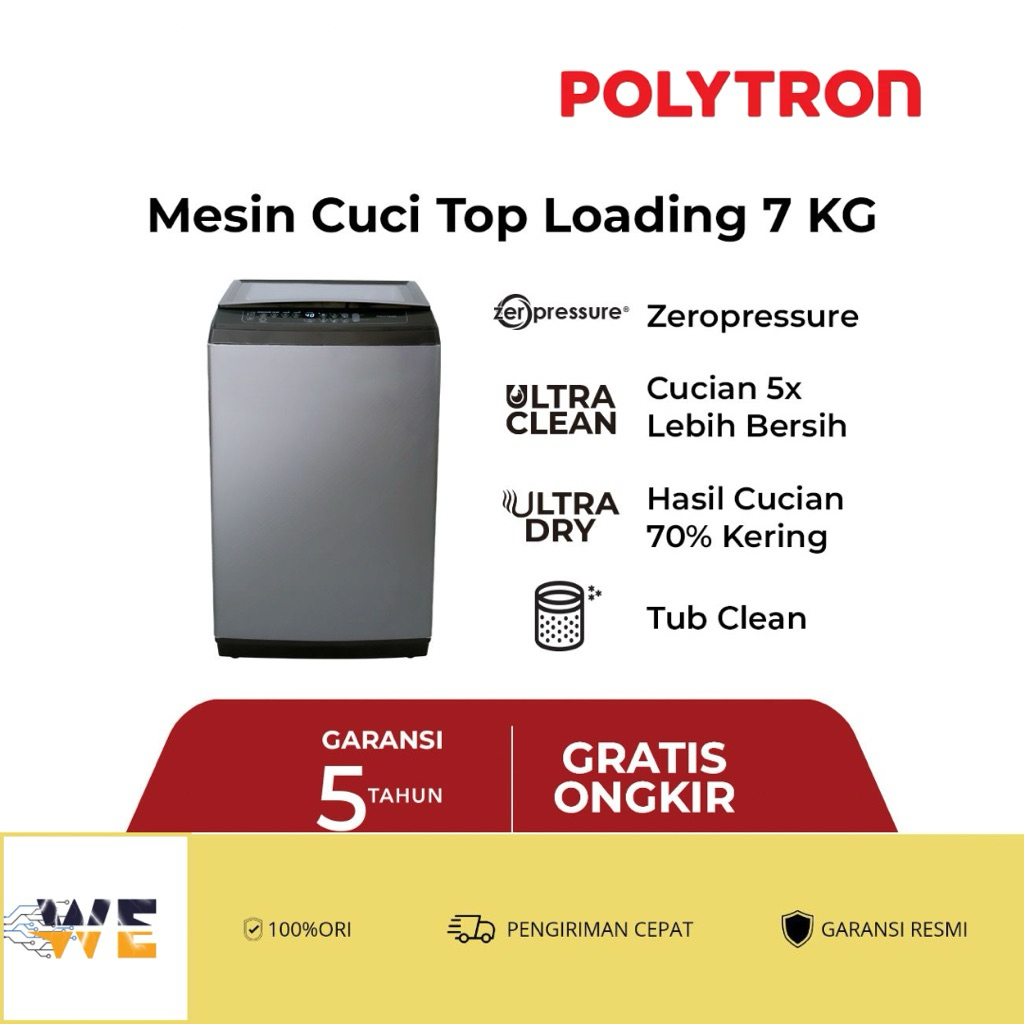Mesin Cuci Otomatis 1 Tabung Top Loading - 9 KG PAW 9029TY, Teknologi Zero Pressure, Ultra Clean & U