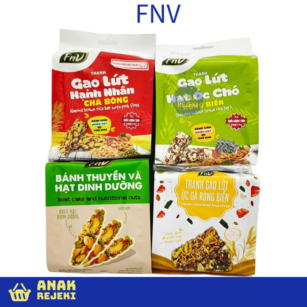 FnV Brown Rice Bar Snack Vietnam 75gr isi 5 - Pork Floss / Seaweed Walnut / Chicken Breast / Boat Ca