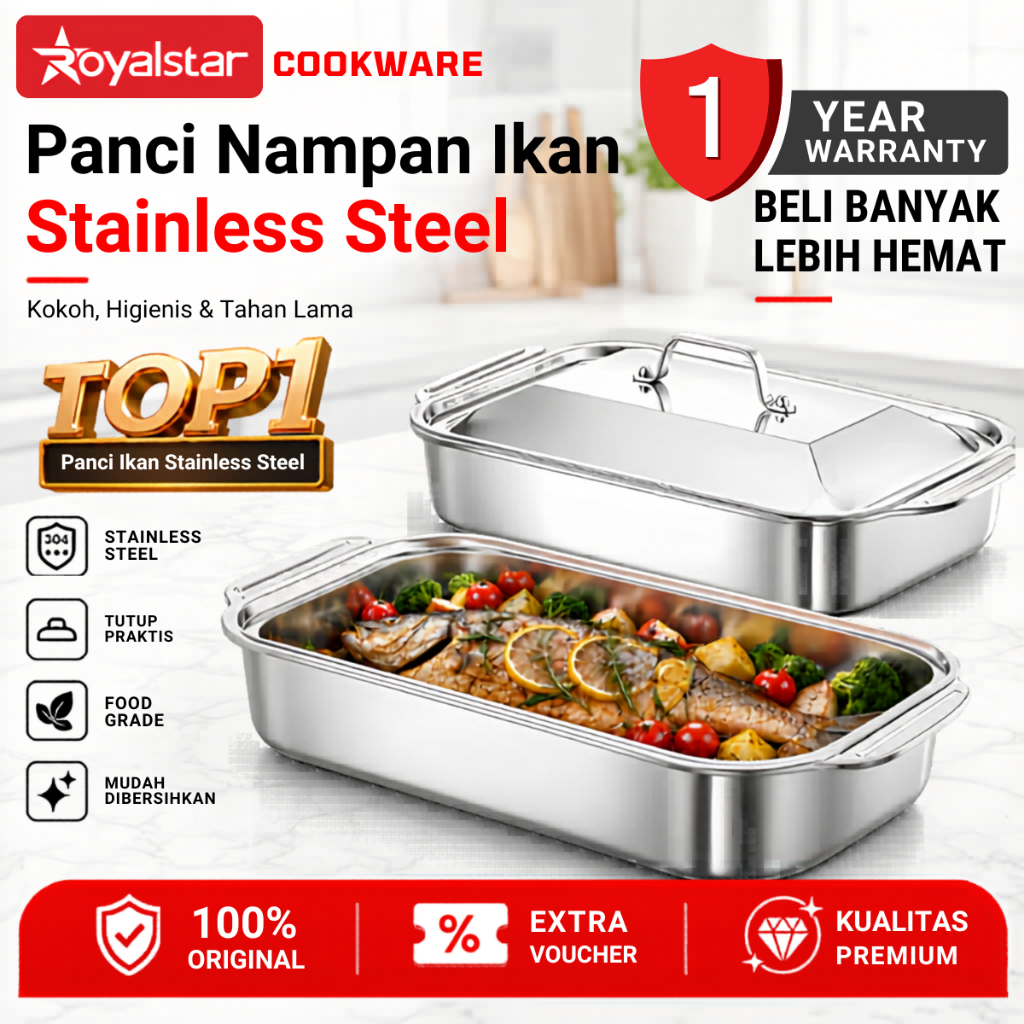 Royalstar Panci Ikan Full Stainless Steel 304 Food Grade Wadah Prasmanan
