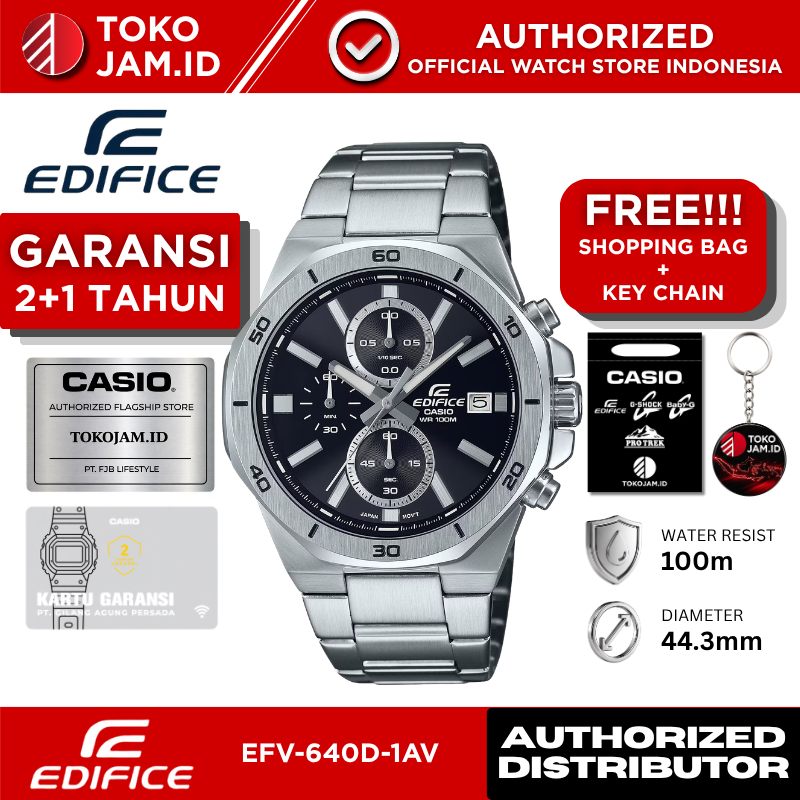Casio Edifice EFV-640D-1AVUDF Analog Chronograph Black Dial Stainless Steel Bracelet Sport Elegant W