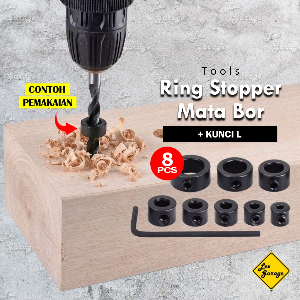 Drill Stopper Mata Bor Besi Beton Kayu Set Ring Pembatas Mata Bor
