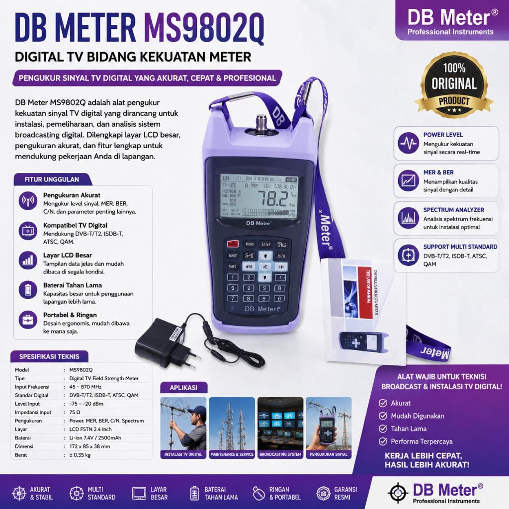 DB meter MS9802Q Digital TV Bidang Kekuatan Meter