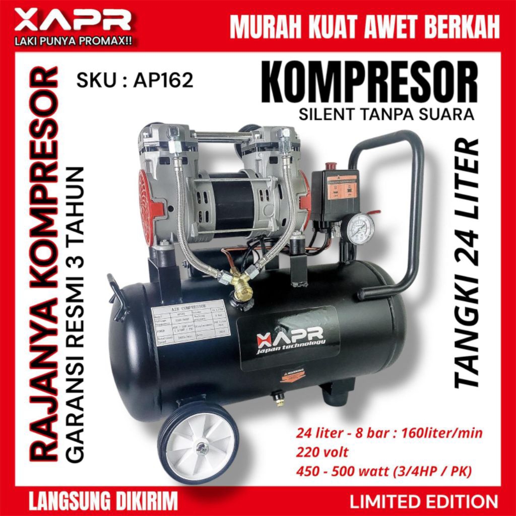 KOMPRESOR PREMIUM APR 24 liter TIPE AP162 silent 3/4 HP pk 500watt 8bar kompressor xapr - DISKON AP1