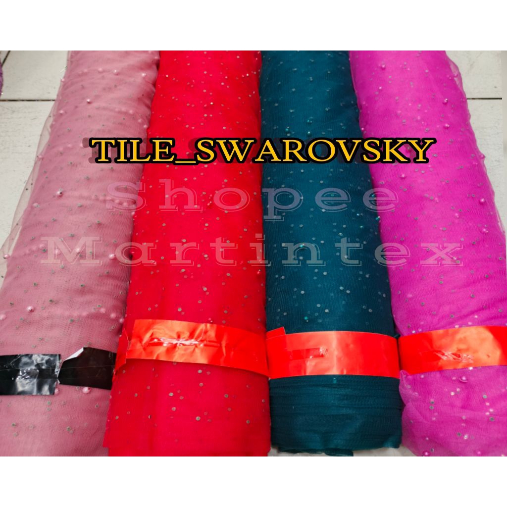 Bahan Tile Mutiara Swarovski / Kain Tile Swarovsky / TILE MUTIARA SWAROVSKI / MUTIARA PAYET / Bahan 