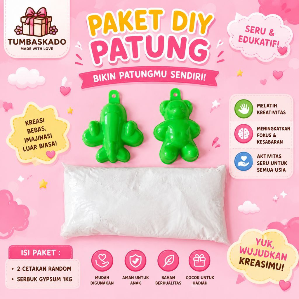 Paket DIY Patung Gypsum Melukis / Bubuk Gypsum Mainan dengan Cetakan Patung