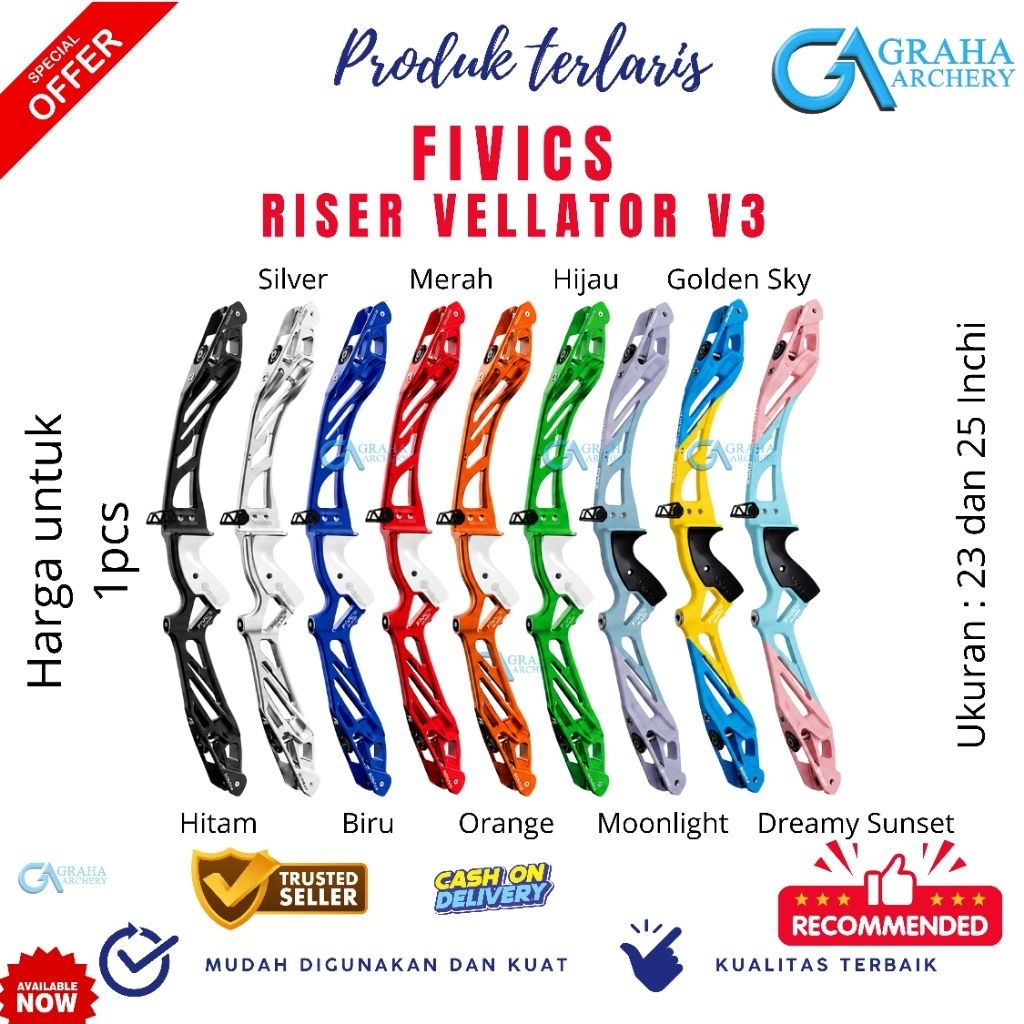 RISER FIVICS VELLATOR V3 PANAHAN | HANDLE BUSUR PANAHAN IMPOR UKURAN 23 DAN 25 INCHI