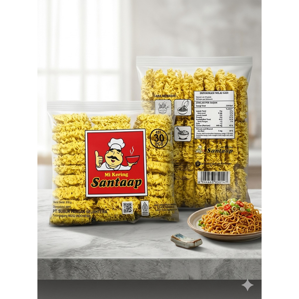Mie kering santap isi 30pcs / Mie kering enak / Mie bakso / Mie ayam