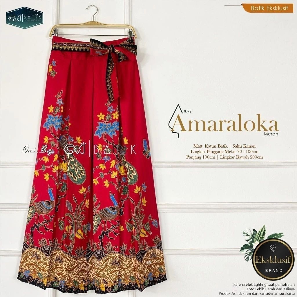 ROK BATIK MERAH ROK PAYUNG PANJANG SINDANGKERTA