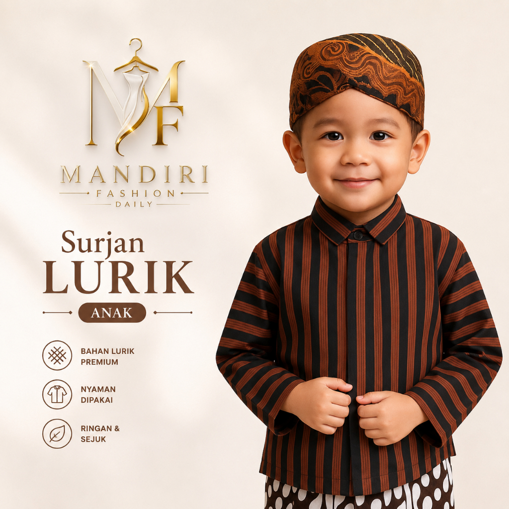 Surjan Lurik Premium Pria Anak | Atasan Baju Adat Jawa Modern | Bahan Lurik Premium