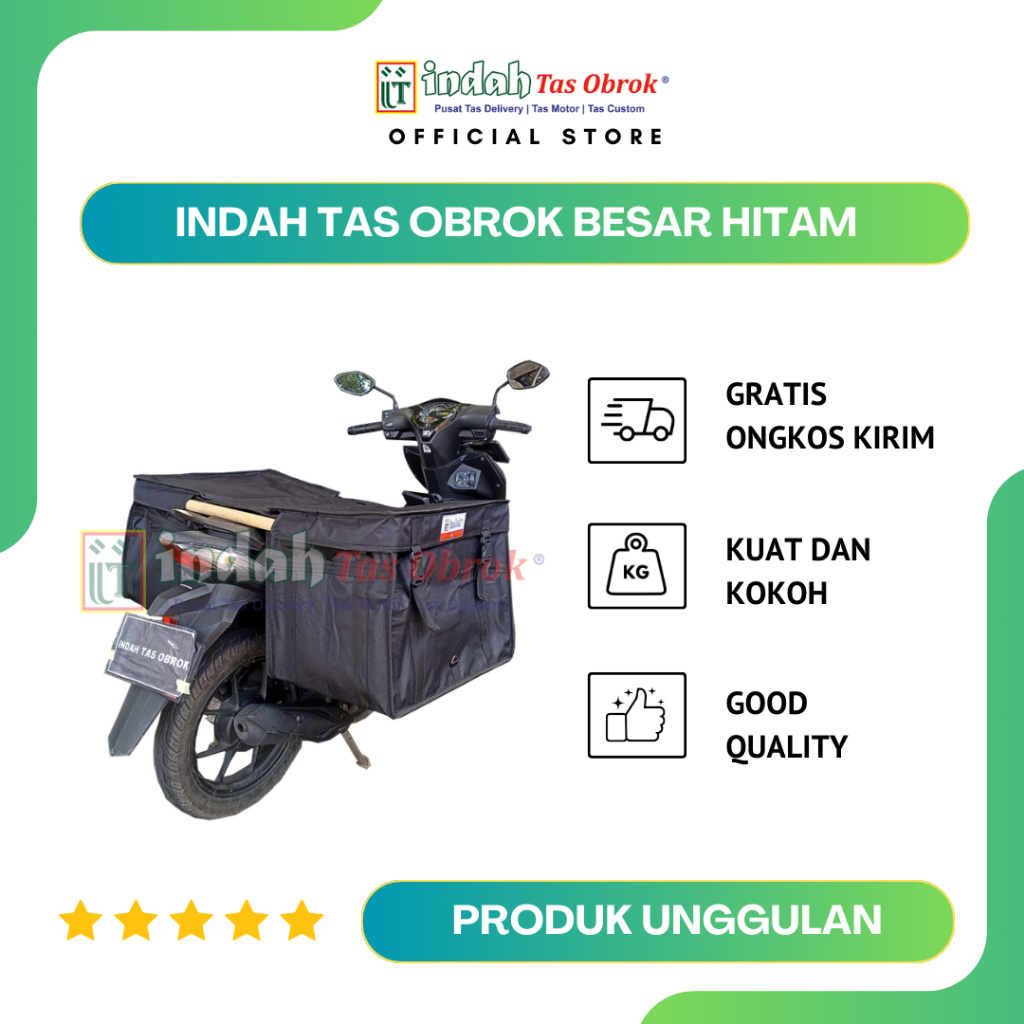 INDAH Tas Obrok - Tas Pos Motor Besar Hitam Kuat Tas Kurir Tas Obrok Motor