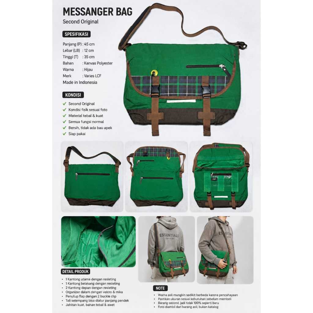 Lecaf Massanger Bag Green