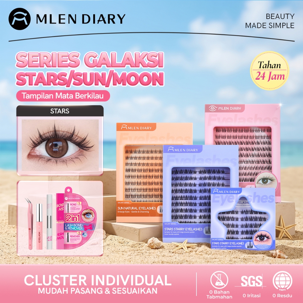 MLEN DIARY BULU MATA ALSU MOON SUN STARS SERI BULU MATA NATURAI EYELASH EXTENSION MAKEUP