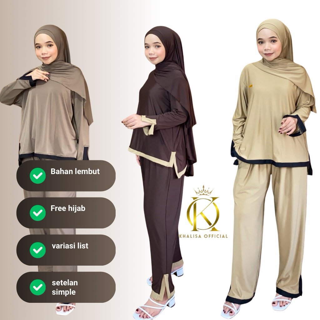 ONE SET KAMILA  STRIPE JERSEY SPANDEX PREMIUM (FREE PASHMINA) SETELAN WANITA || KHALISA DAILY OUTFIT
