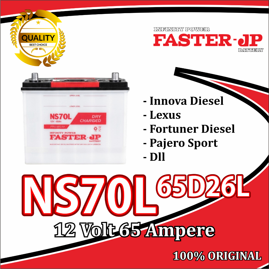 FASTER JP NS70L (80D26L) 12V 70Ah Original - Aki Innova, Fortuner, Pajero