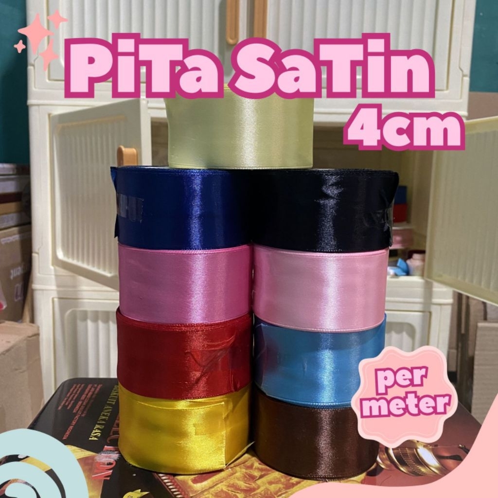 Pita Satin ukuran 4cm per meter | Pita satin 4 cm | pita satin meteran | pita satin per meter