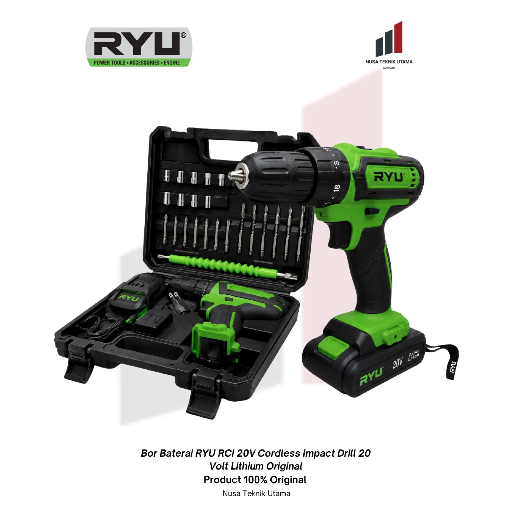 Bor Baterai RYU RCI 20V Cordless Impact Drill 20 Volt Lithium Original