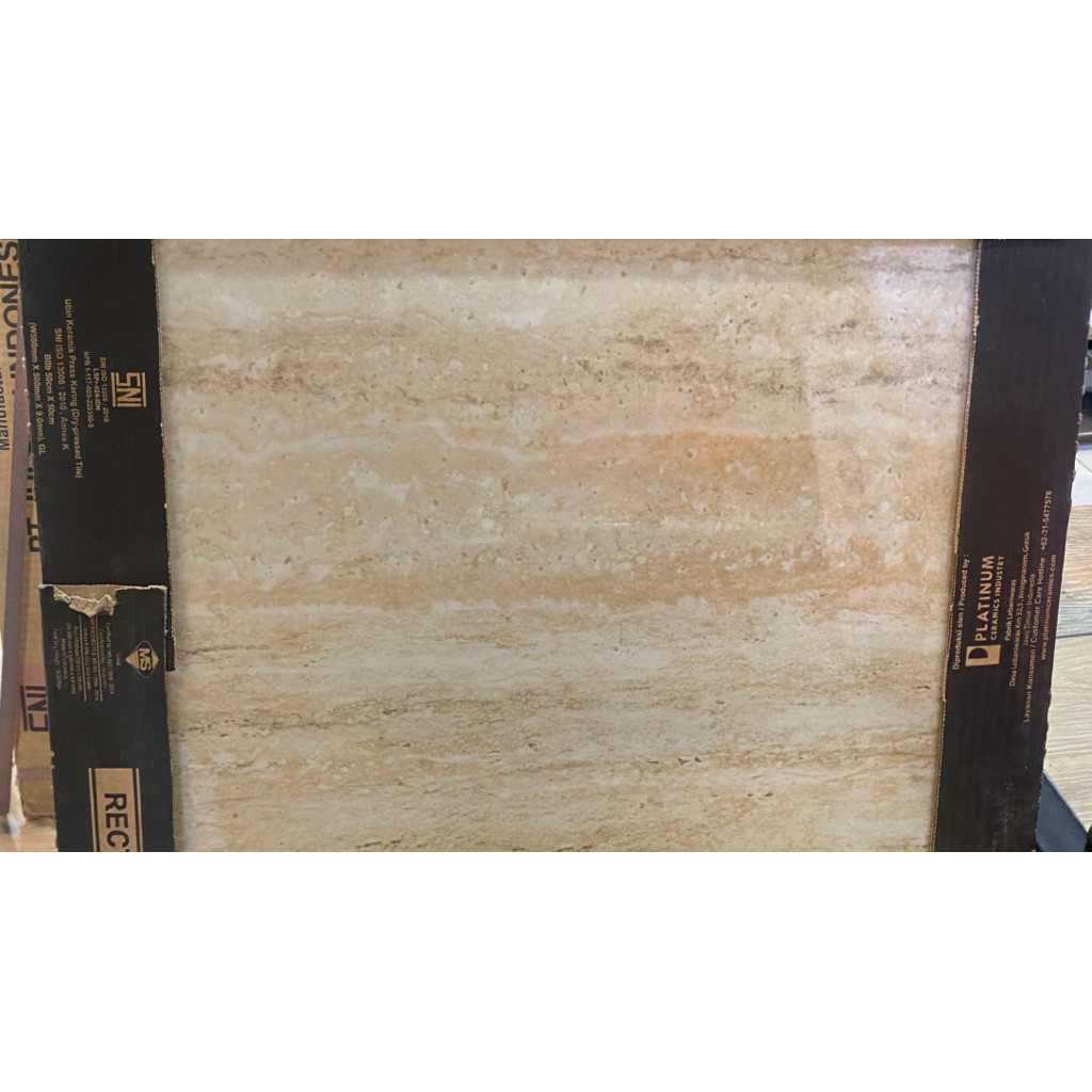 Keramik Lantai Platinum Travertine Livorno Cream Brown Grey 50x50 glossy