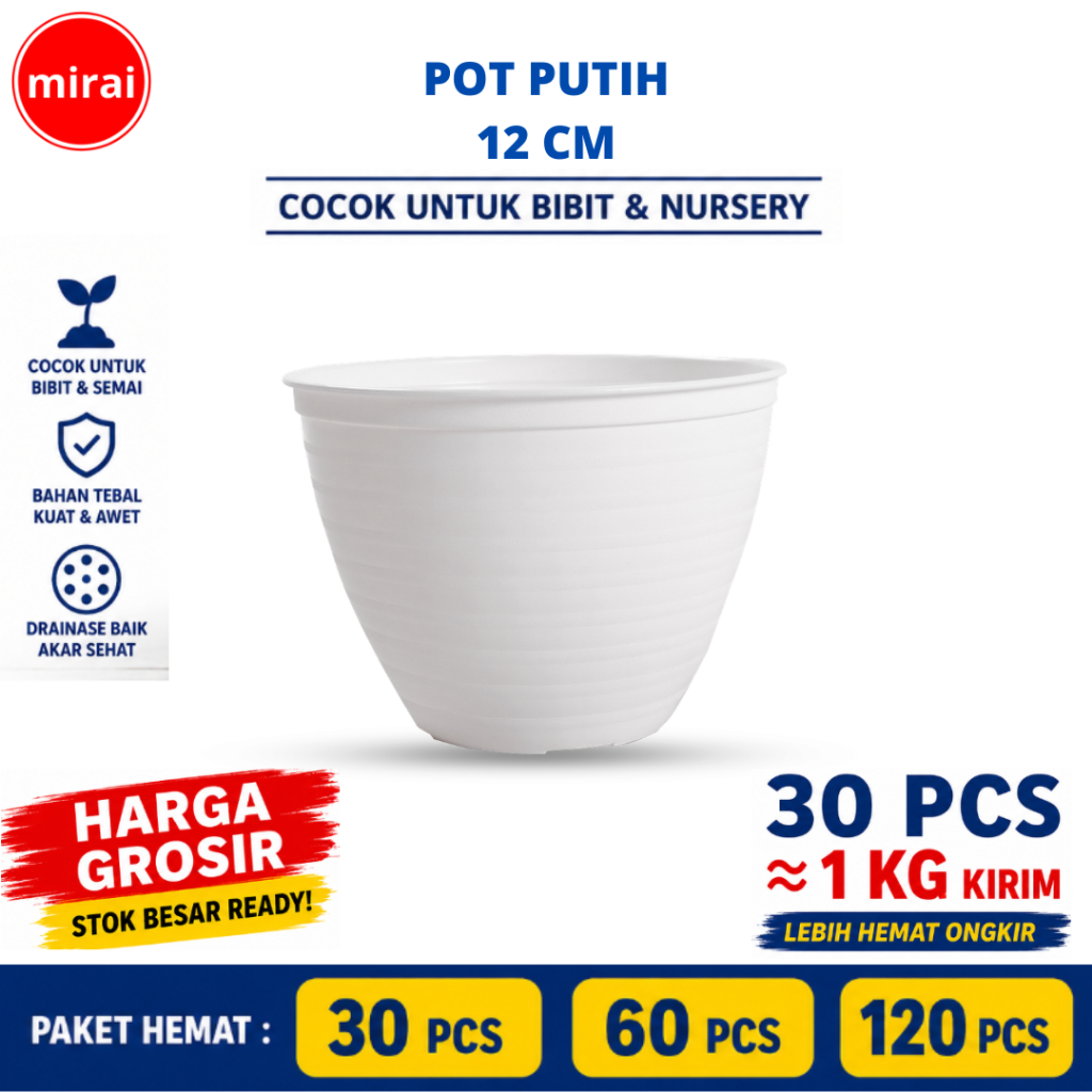 Mirai Pot Putih 12 cm Murah | Pot Bibit Tanaman & Nursery | Paket 30 60 120 pcs