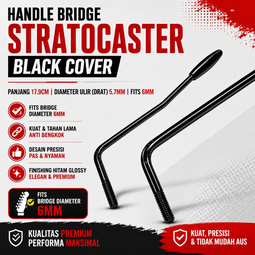 Handle Tremolo Arm Gitar Stratocaster Squier Cort Jackson Hitam 6mm