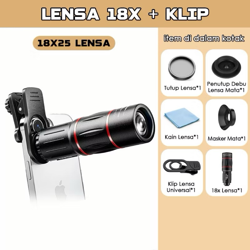 MOTOM Lensa Apexel 18x Zoom Original Teropong Jarak Jauh Vlog Lensa Kamera Hp Teleskop