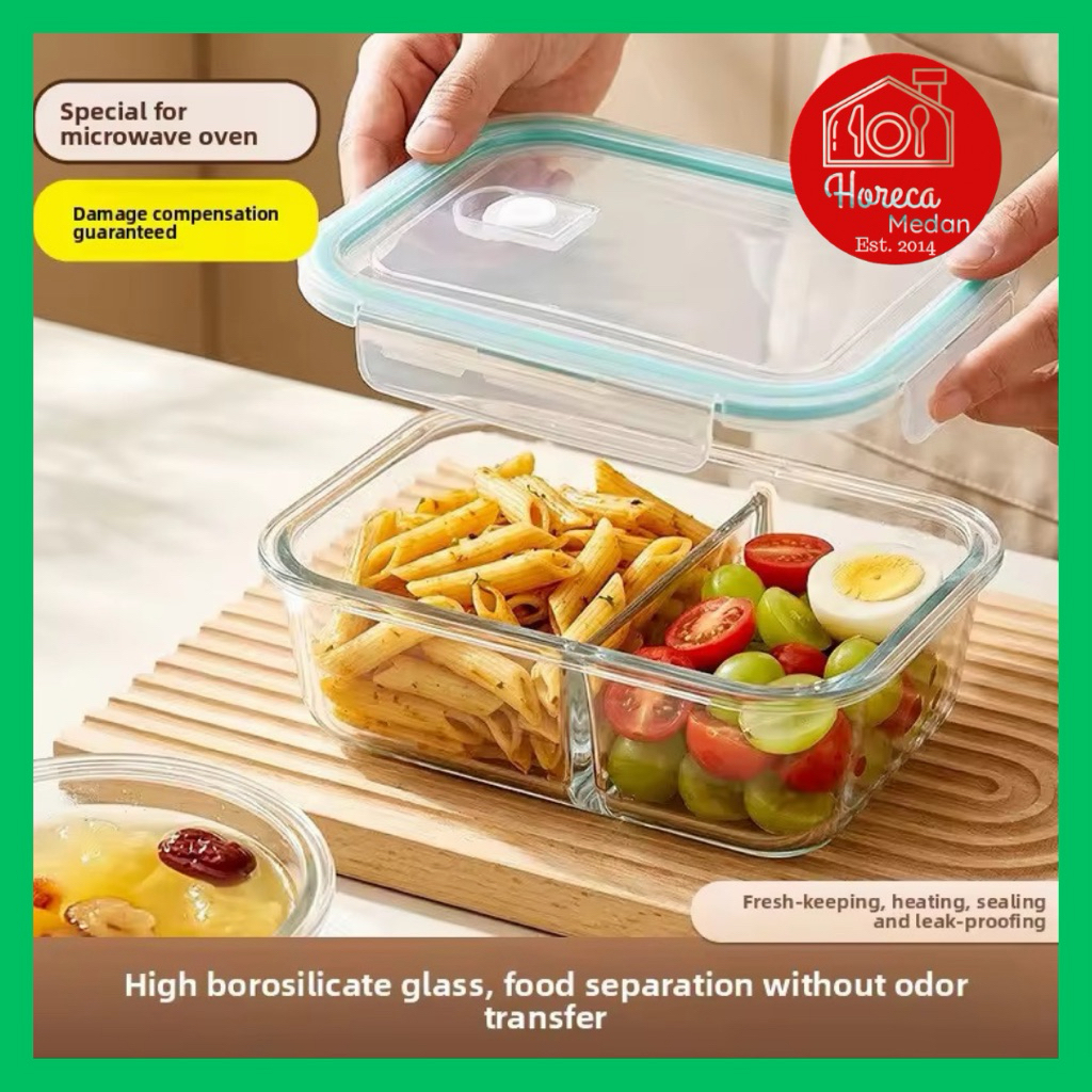 Lunch Box Kaca Sekat 2 Sekat 3 / Lunch Box Microwave Oven / Lunch Box Kaca Seal karet anti tumpah