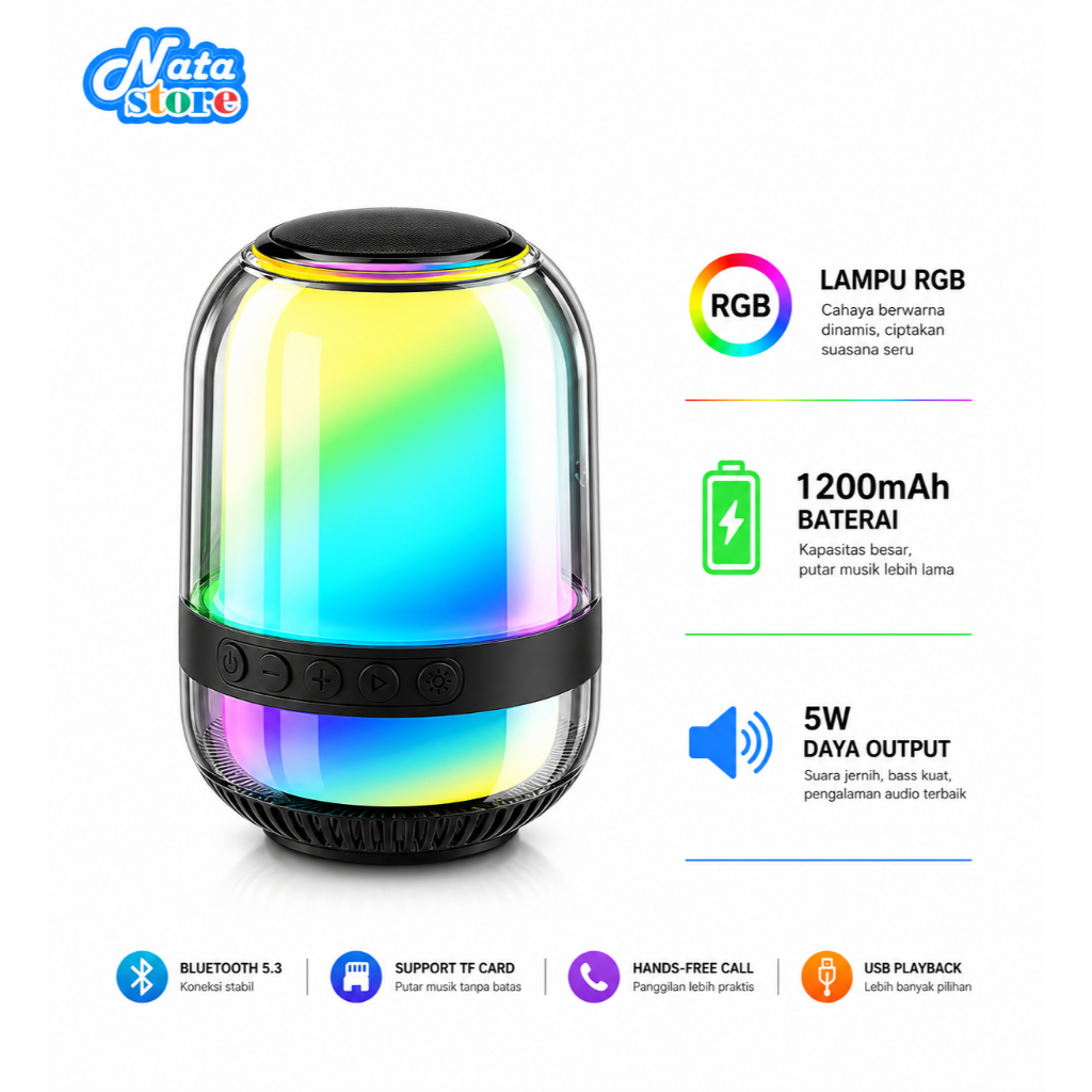 Natastore Wireless Bluetooth Speaker TWS RGB LED HIFI SOUND