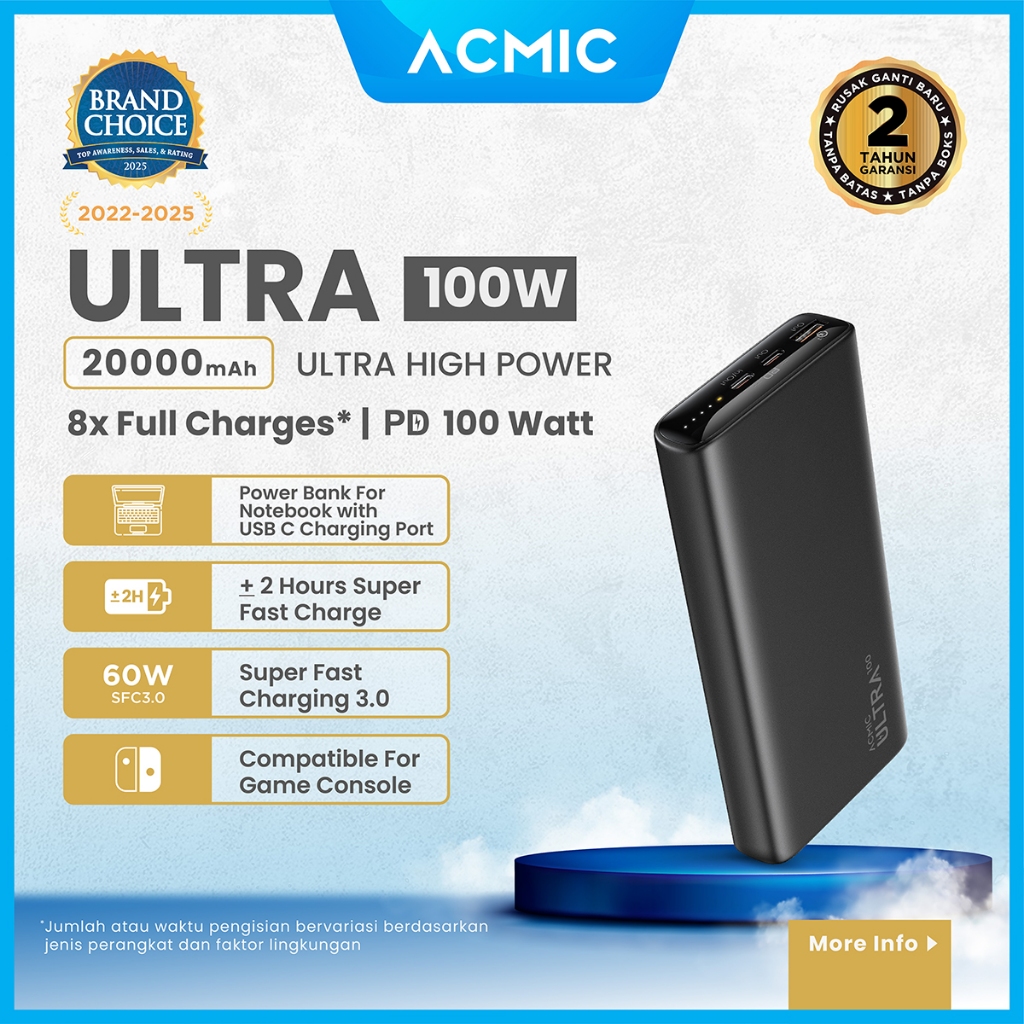ACMIC ULTRA 20000mAh Powerbank 100W Type C Super Fast Charging Laptop