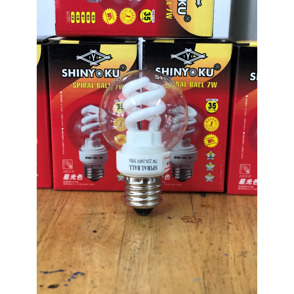 Lampu Hemat Energi Shinyoku Spiral Ball 7W E27 CFL Bola Kaca Bohlam Spiral Globe Dekoratif Daylight 